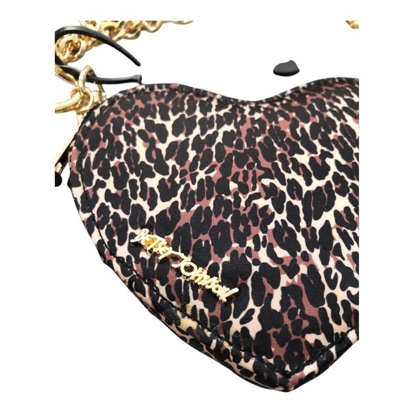 Betsey Johnson leopard animal print heart shaped gold chain‎ mini crossbody new - Picture 3 of 11